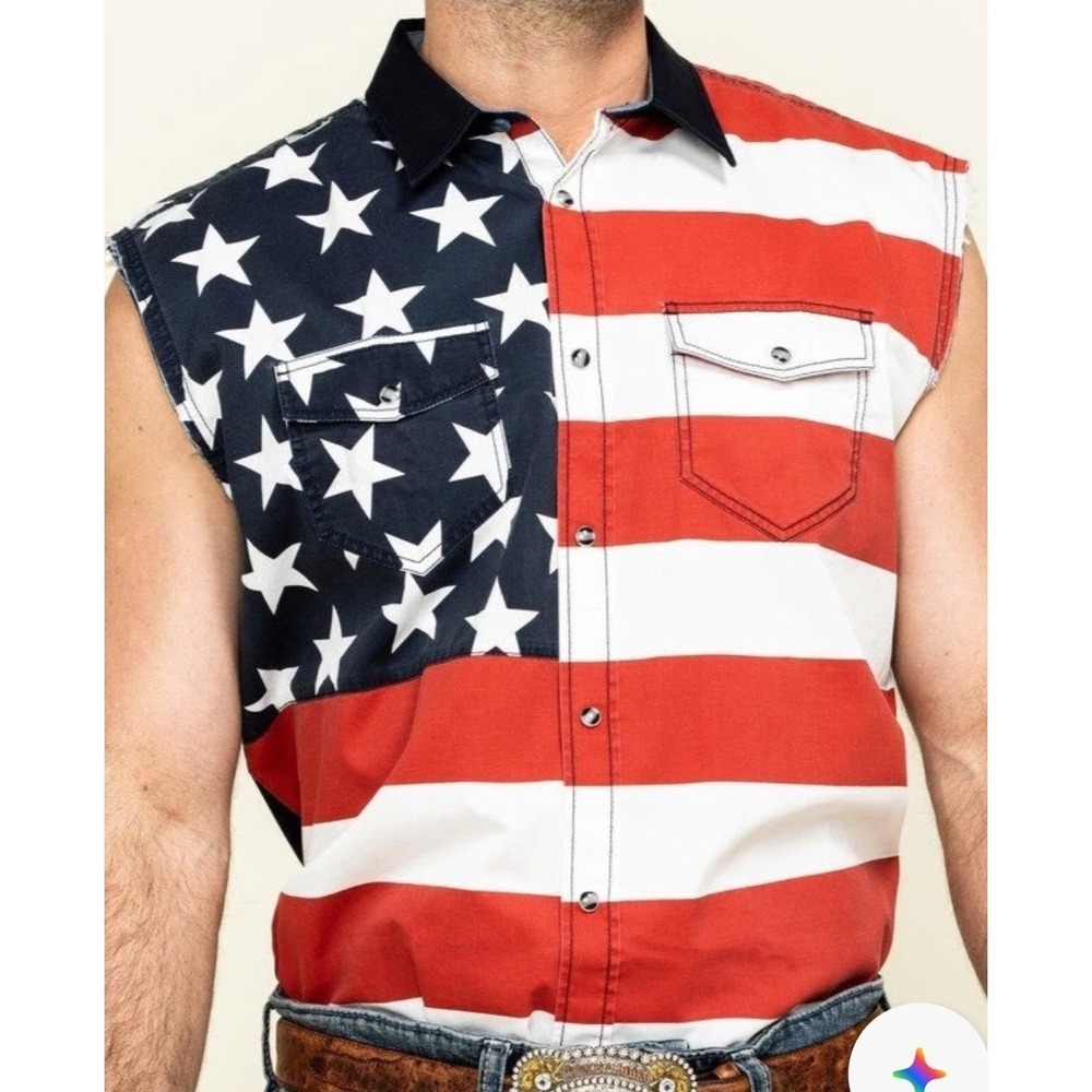 Cody James American Flag Cut Off Tank Top Snap Men Xl Western Hillbilly 4th July - Picture 2 of 9